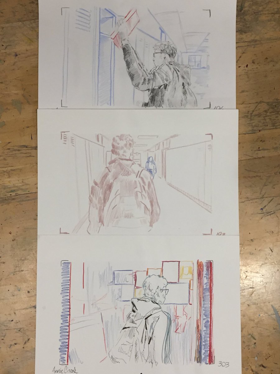 Our in-progress frames being drawn for animation in Art of Visual Storytelling class