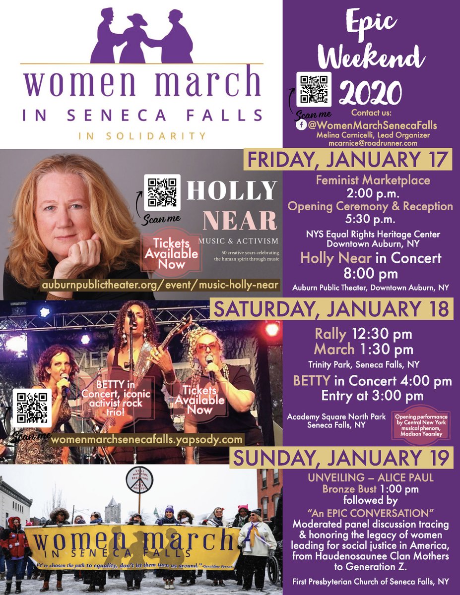 WomenmarchSF's tweet photo. NOT going to DC this year for the Women’s March? Join us in Seneca Falls, the EPICENTER of Women’s Rights in America!
*Holly Near tickets... https://t.co/I9SpNtMcu2…
*BETTY Tickets... https://t.co/J6DSlTzFHR…/betty-in-concer…
#womenmarchsenecafalls #INsisters https://t.co/hgGxXgEf2p