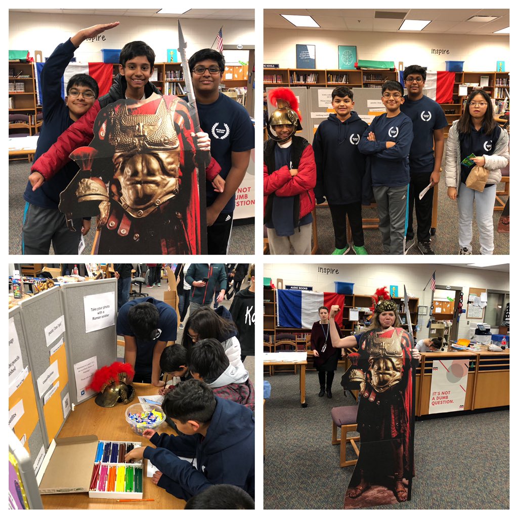mbonner_LCPS's tweet photo. Montage Monday! Here are some glimpses of our Latin Club’s station at Big Night Out @JML_MS_Official last Friday. Huge thank you to everybody that came by and the awesome students who represented Latin most excellently! #takeLatin #kingoflanguage https://t.co/7Fr6S9d7uc