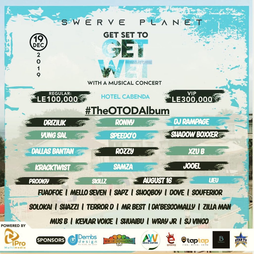 ipromultimedia's tweet photo. An event you shouldnโt miss this #December.โ๏ธ๐ค Most of your favourites on #TheOTODAlbum.๐ฝ
Itโs time to #GetSetToGetWet with a musical concert๐ค๐ถ at #HotelCabenda on #Dec19 with @SwervePlanet๐ฅ๐พ
Powered by #iProMultimedia https://t.co/F5vetSSyHS