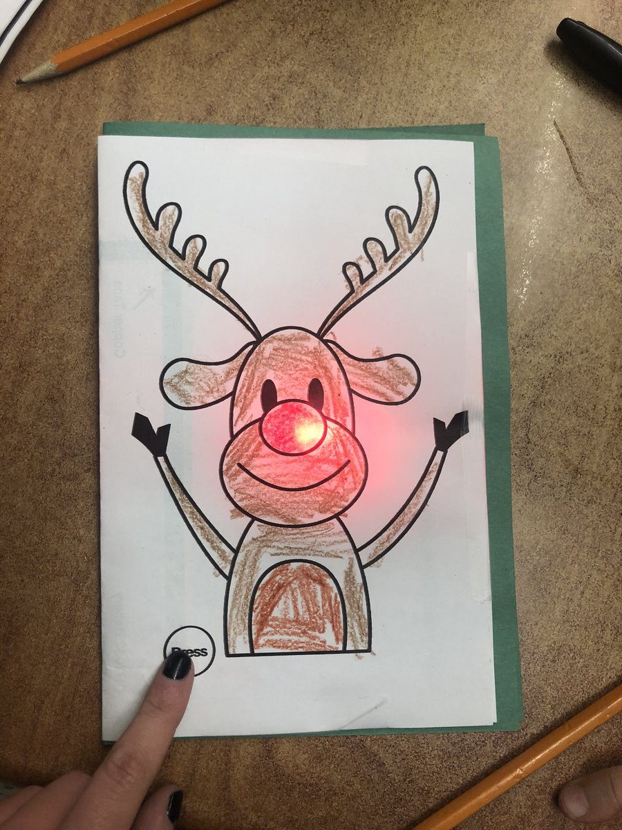 amisaleteach's tweet photo. Had so much fun implementing what I learned at the @BrockIRC makerspace workshop in the classroom making paper circuit Christmas cards for literacy today 💡🎄 https://t.co/YiTxII3E6B