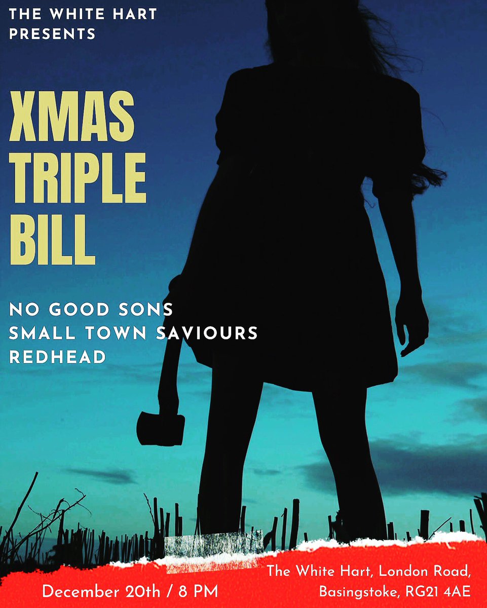 Last Basingstoke Redhead show of the year! Awesome line up, we can’t wait. #basingstoke #whitehart #nogoodsons #lastshow #endofanera #Redhead #Redheadband #RH #RHmusic #Redheadmusicuk #timetoshine  #nwocr #rockmusic #originalmusic #livemusic #giglife #supportlocalmusic