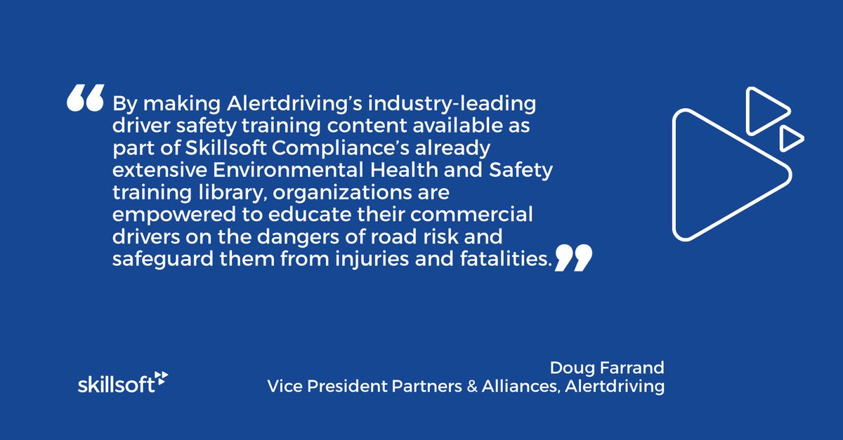 LifelineEducat1's tweet image. .Skillsoft Compliance has partnered with #Alertdriving to expand their driver safety training content. Through Alertdriving's #FleetDefence driver risk management suite, Skillsoft #Compliance customers can license 25,000+ lesson titles in 100 languages:
…