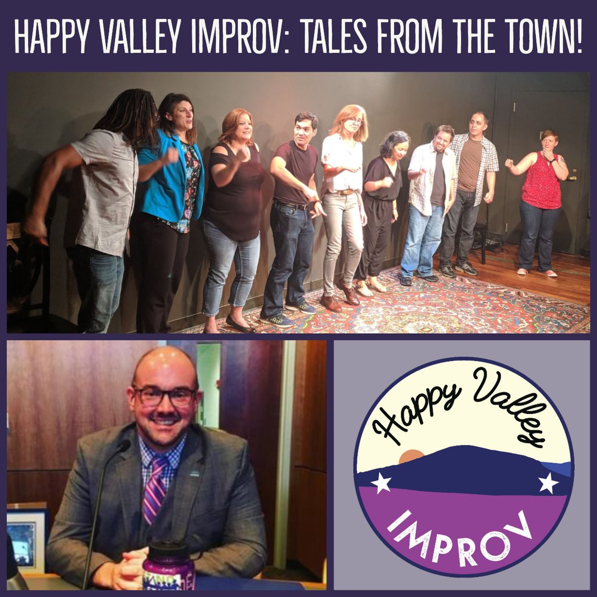 Happy Valley Improv: Tales from the Town is THIS Friday!

<a href="/danielwmurphy/">Dan Murphy</a> is this show's storyteller. Come to <a href="/TheStateTheatre/">The State Theatre</a> December 13th at 8pm to watch the HVI ensemble bring his story to life in the most hilarious way possible. 

Tickets: hvi.ticketleap.com/tales-12-13/de…