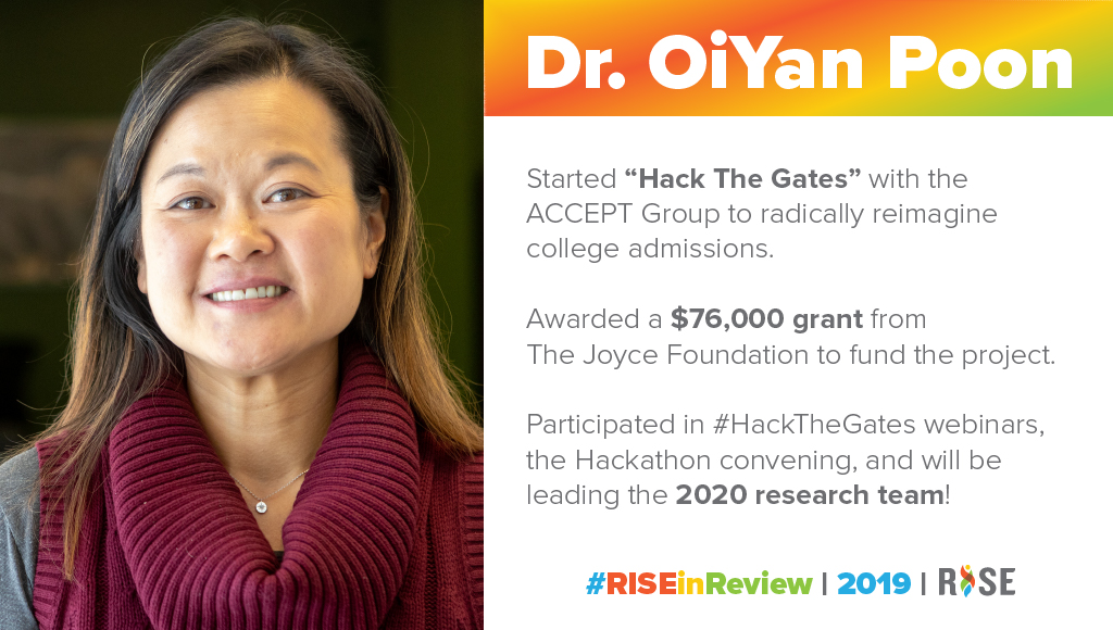 ColoStateRISE's tweet photo. RISE Director Dr. OiYan Poon (@spamfriedrice) began @HackTheGates with @AcceptGroup this year to radically reimagine college admissions towards a more equitable system.
HTG has since setup 2 webinars, a Hackathon, and a 2020 research team. https://t.co/nzhuvZJuMy #RISEinReview https://t.co/ctRBi3E3cs
