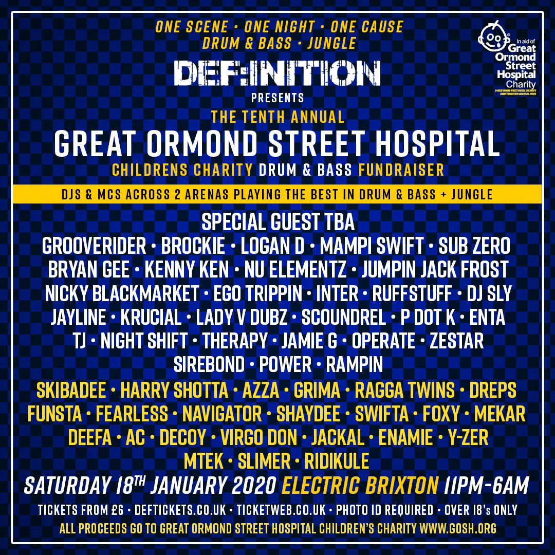 #Def:initionDnB (@definitiondnb) on Twitter photo Full line up (well almost) for this special event in aid of <a href="/GOSHCharity/">Great Ormond Street Hospital Charity</a>... this ones for the kids 18/01/20 <a href="/electricbrixton/">Electric Brixton</a> // Over 48k raised in the last 9 years! <a href="/djjjfrost/">Jumpin Jack Frost</a> <a href="/nickyblkmkt/">nicky blackmarket</a> <a href="/egotrippin_matt/">💥Lil’ sound killa💥</a> <a href="/DjRuffstuff/">Dj Ruffstuff</a> <a href="/RealDjSly/">DJ SLY</a> <a href="/jaylineuk/">jayline</a> @itsDJKrucial @LadyVDubz <a href="/DJScoundrel/">SCOUNDREL</a> Full line up (well almost) for this special event in aid of <a href="/GOSHCharity/">Great Ormond Street Hospital Charity</a>... this ones for the kids 18/01/20 <a href="/electricbrixton/">Electric Brixton</a> // Over 48k raised in the last 9 years! <a href="/djjjfrost/">Jumpin Jack Frost</a> <a href="/nickyblkmkt/">nicky blackmarket</a> <a href="/egotrippin_matt/">💥Lil’ sound killa💥</a> <a href="/DjRuffstuff/">Dj Ruffstuff</a> <a href="/RealDjSly/">DJ SLY</a> <a href="/jaylineuk/">jayline</a> @itsDJKrucial @LadyVDubz <a href="/DJScoundrel/">SCOUNDREL</a>