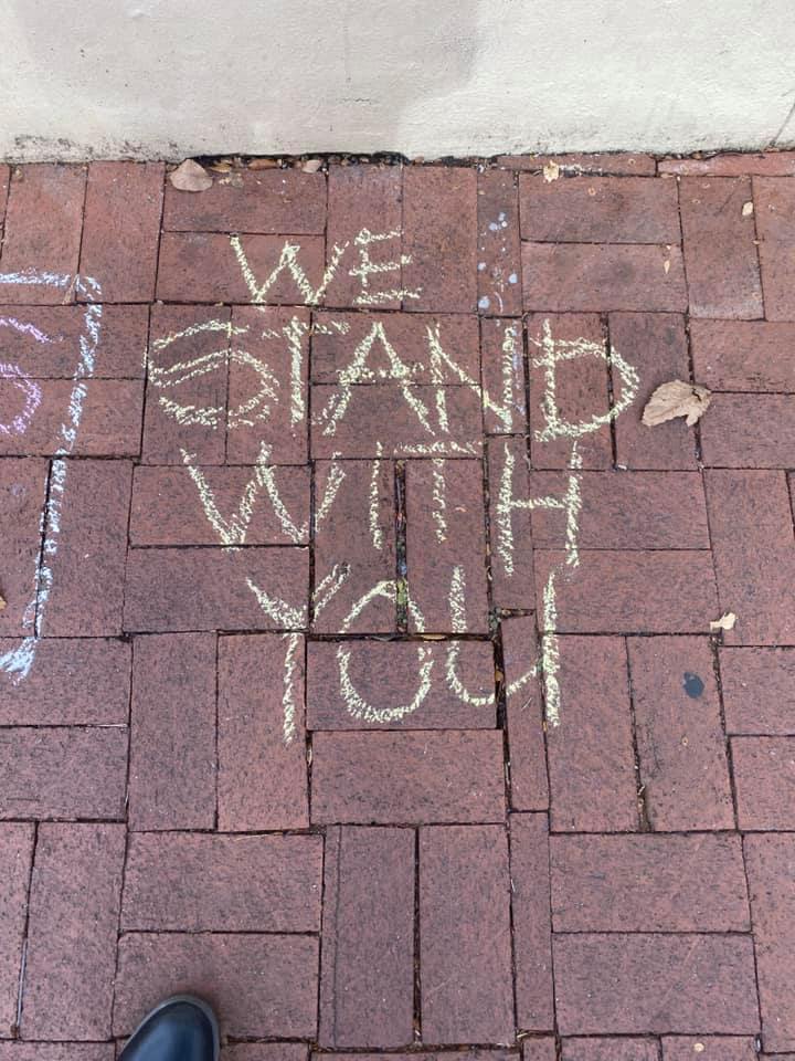 When your neighbors have hate thrown at them, cover them with a blanket (or sidewalk) of love.  #LoveArmy #ChooseLove  <a href="/SixthandI/">Sixth & I</a>