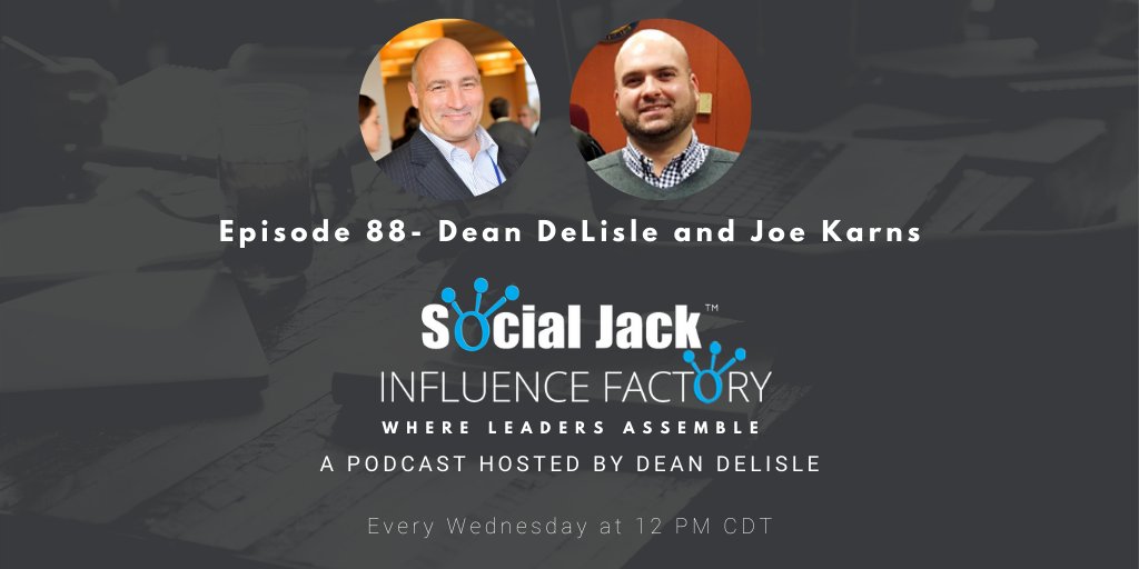 getsocialjack's tweet photo. This week on our #InfluenceFactory podcast, we are excited to have our own @deandelisle and Joe Karns discuss the top 5 #DigitalConversation techniques for 2020!
Register here to watch LIVE Wednesday at noon--> https://t.co/4vc5aw1tdB https://t.co/BVamrpdleM