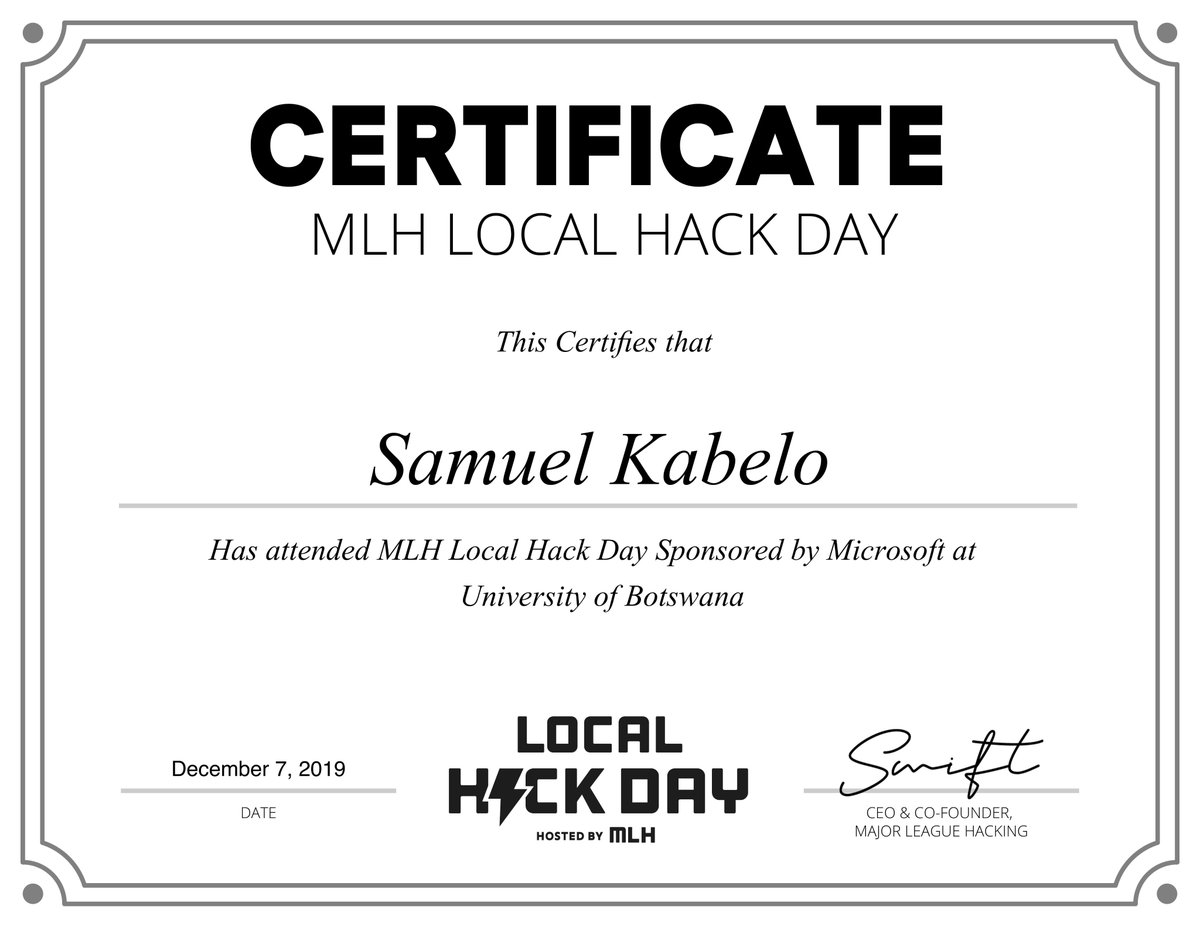 samuel_kabelo's tweet photo. 😭😭learned a lot @BayonaElias @Gaone_Kganetso #majorleaguehacking #Microsoft #facebookDevC_Gaborone #Twilio #GitKraken #IBM #Azure https://t.co/37A8kz9luw