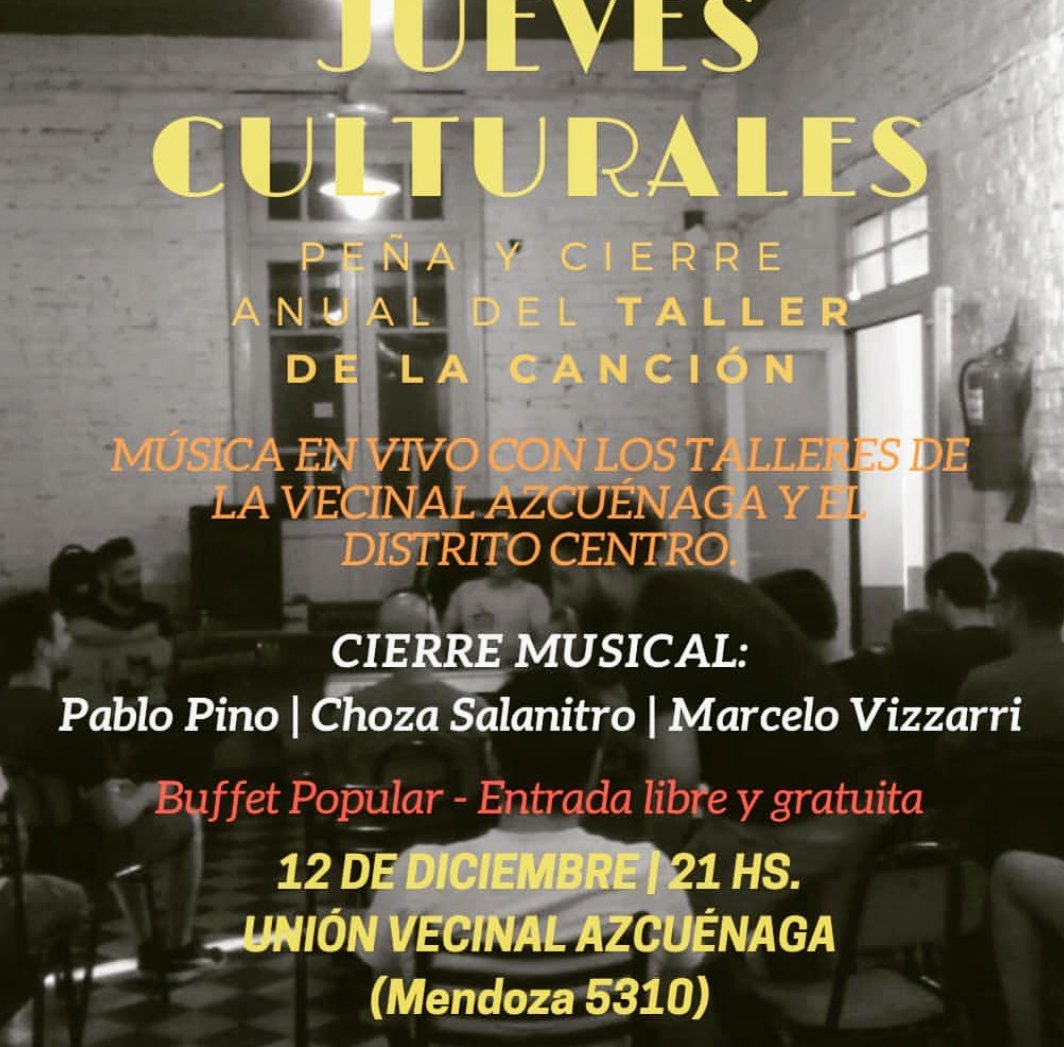 chelovizzarri's tweet photo. Este jueves se viene el cierre de los talleres que estuvimos compartiendo durante el año!! #Juevesculturales https://t.co/I6LUPY8jbl