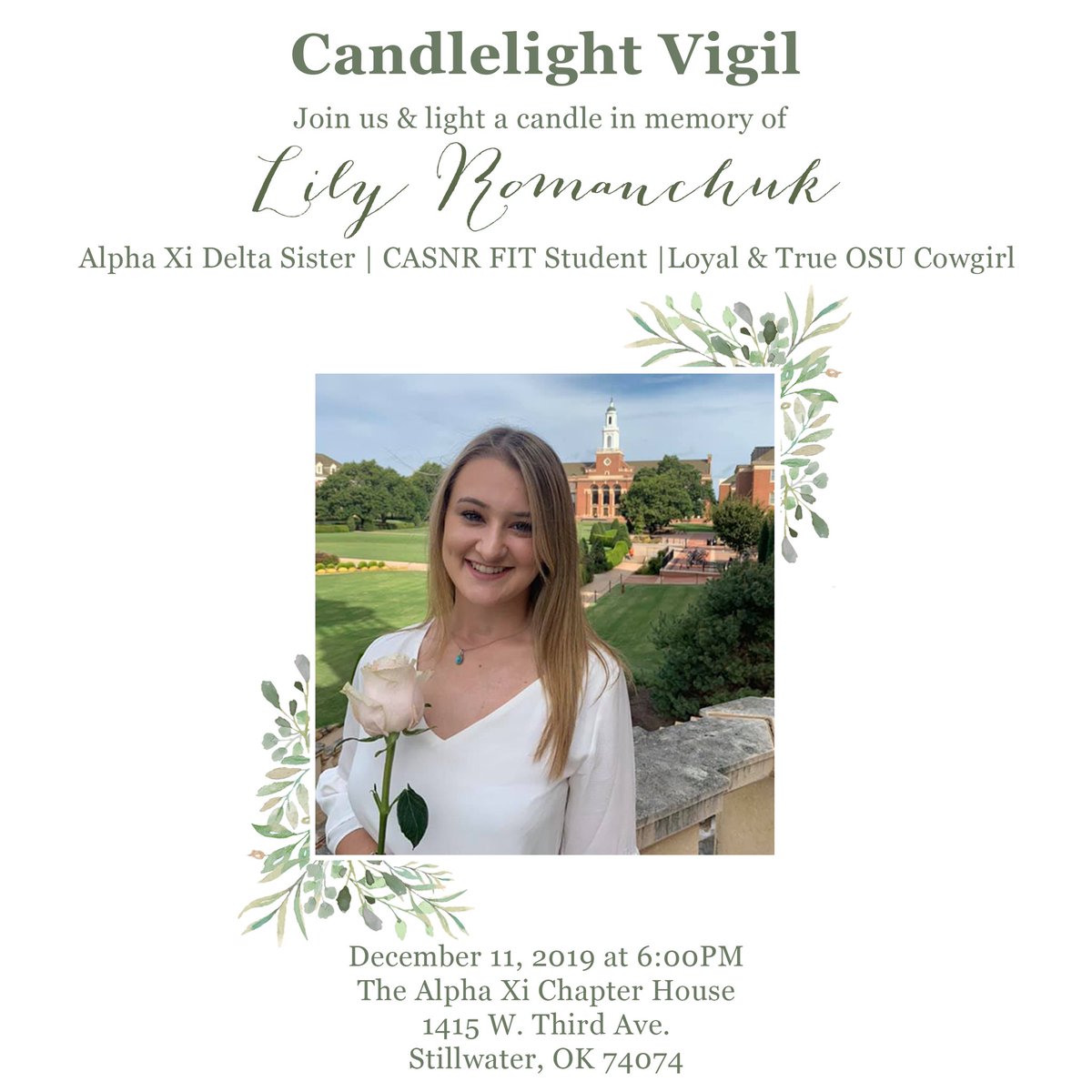 We lost a loved sister and friend on Sunday, December 8th. Lily was diagnosed with EBV induced HLH and T-Cell Lymphoma. Please keep her family, friends, and sisters in your thoughts and prayers during this hard time.