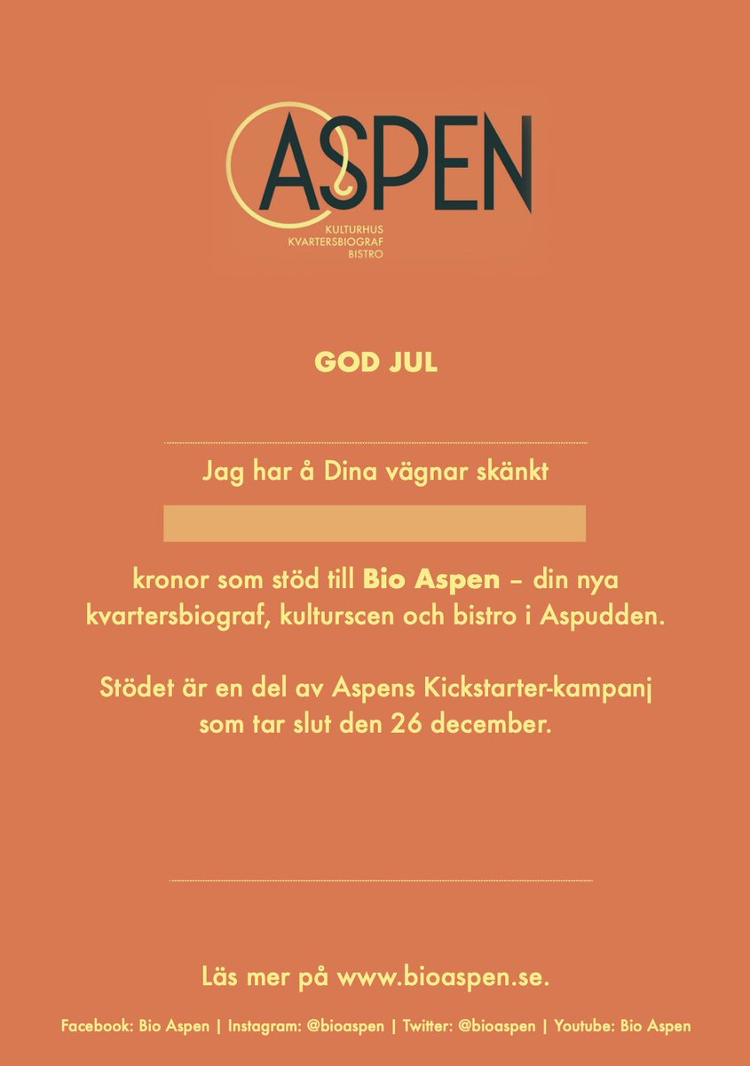 BioAspen's tweet image. Här är din räddning i julstressen – ett bidrag till Aspens Kickstarter-kampanj är såklart årets julklapp!

Ge ett bidrag i någon annans namn och printa vårt fina julkort så är saken klar: bioaspen.se/2019/12/09/hja… #bioaspen