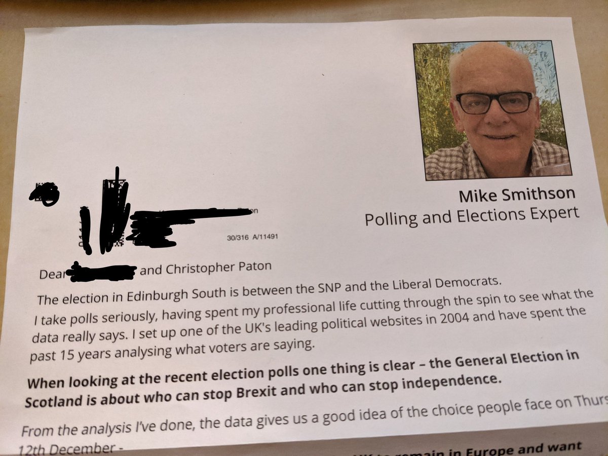 Someone needs to take <a href="/scotlibdems/">Scottish Lib Dems</a> to task about their consistently misleading election communications.

"The election in Edinburgh South is between the SNP and the Liberal Democrats".

Really? In 2015 Labour's <a href="/IanMurrayMP/">Ian Murray MP</a> took 55% and the Lib Dems 3%: en.m.wikipedia.org/wiki/Edinburgh… 🤔