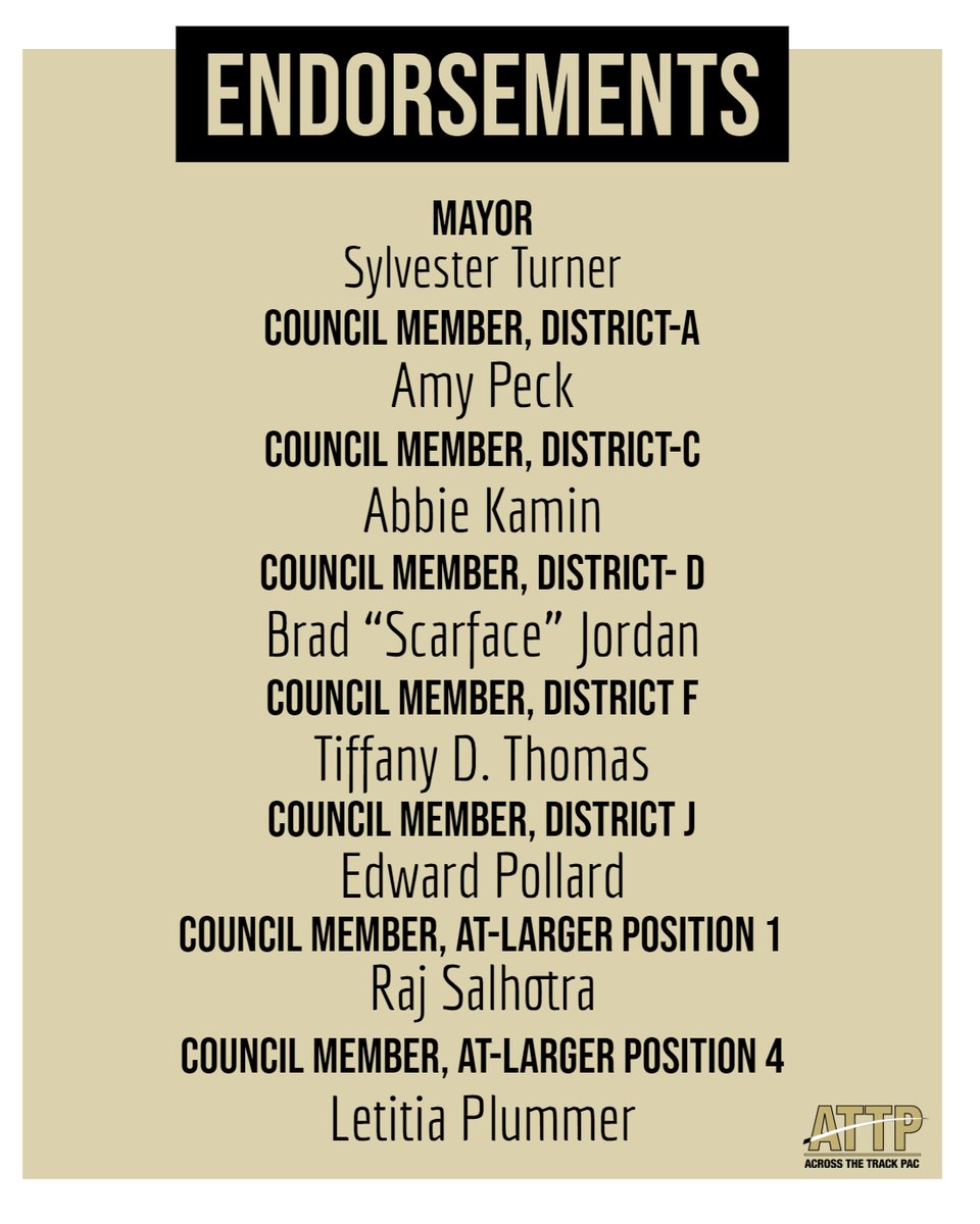 thomascpa's tweet photo. There is still time to vote in the City of Houston! The Across the Track PAC stands behind our endorsements. https://t.co/JUz97YoWfE