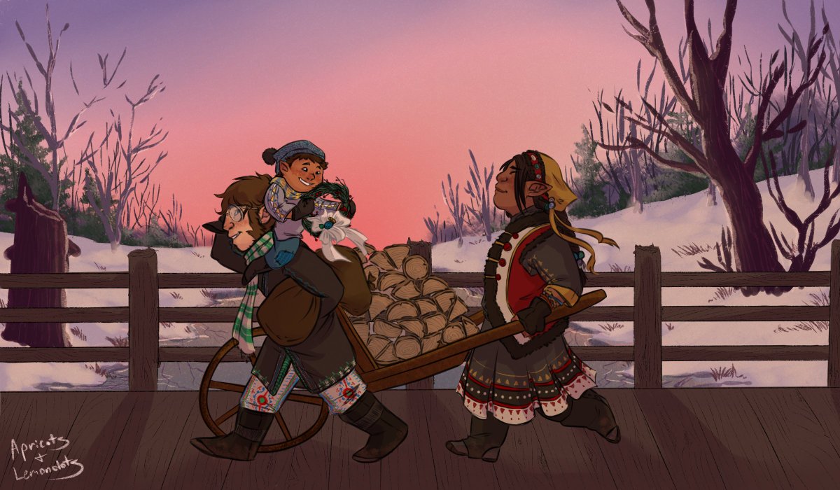The winter hasn't grown harsh yet, and a family of halfings are happy together 
#CriticalRole #criticalrolefanart #vethbrenatto #yezabrenatto #lucbrenatto