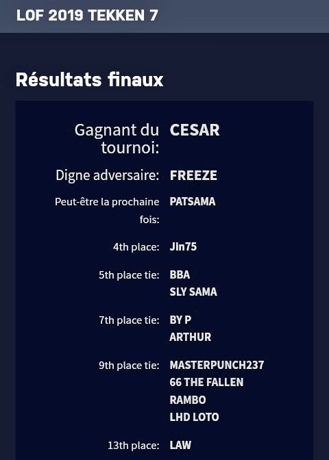 CogaEsport237's tweet photo. [LOF 2nd Edition Results]

And your LOF 2019 TEKKEN 7 Winner is... 
#CESAR 🥇🏆
Congratulations!!
🎮🥊🥋🖥️🕹️🇨🇲💯

#FGC #LOF2019 #COGA https://t.co/vhis46OLA9
