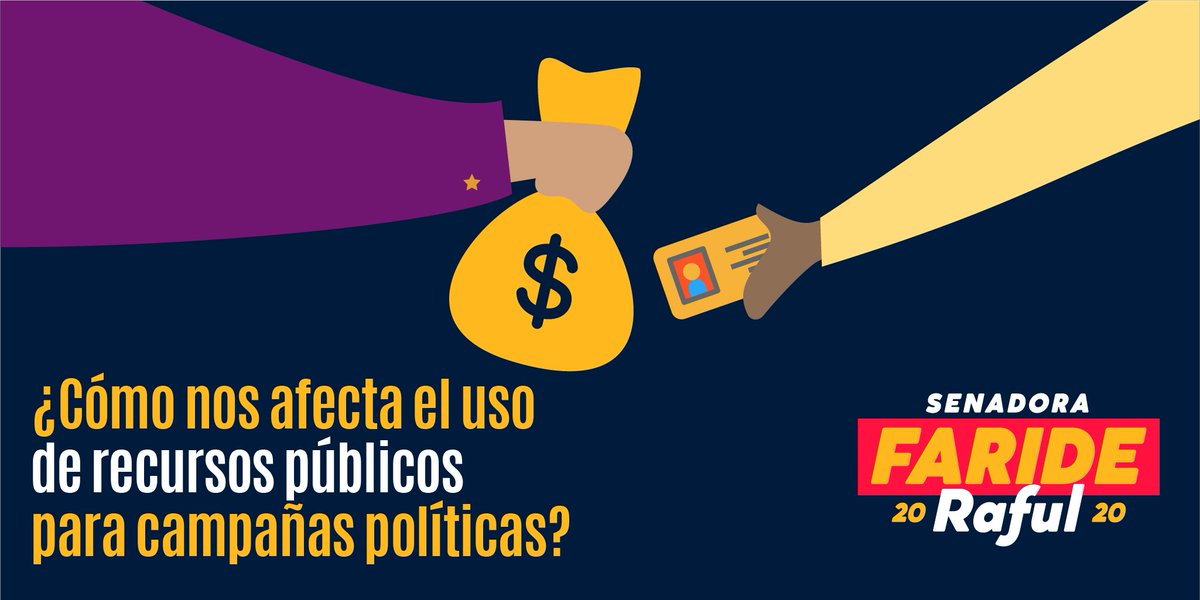 FarideRaful's tweet photo. El uso de recursos públicos en campañas políticas equivale a robo. Esta actividad ilícita, crea un círculo vicioso de corrupción, nepotismo, impunidad, sobornos y desigualdad.
Conoce nuestro Proyecto de Ley: https://t.co/vpka9qwjaw
#SomosUnaVoz #Faride2020 https://t.co/LZ8UR3IQwr