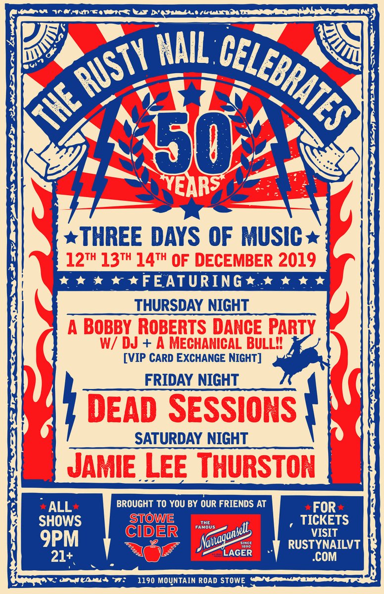 DeadSessions's tweet photo. #VT #BTV #Stowe Deadheads #DeadSessions This Fri 12/13 at Rusty Nail Stage (Nail 50th Anniversary) https://t.co/iBFPkMgNTn https://t.co/w6h10Kinwh