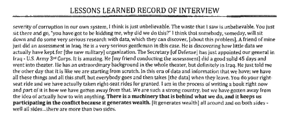 Michael Flynn: "There is a machinery that is behind what we do, and it keeps us participating in the conflict because It generates wealth." More precisely, it transfers wealth from the taxpayer to others, destroying wealth in the aggregate. 4/n
