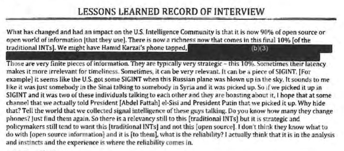 Michael Flynn says we might be tapping Karzai's phone, then the next sentence is blacked out. If that's what got through, what could be in the next line? 6/n