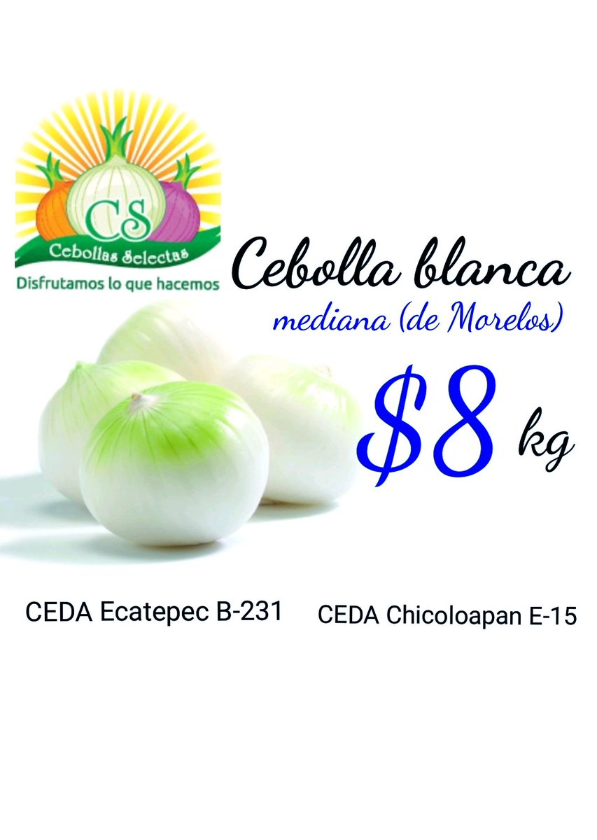 Aprovecha los #PreciosBajos que solo #CebollasSelectas tiene para ti, como la #CebollaBlanca #Mediana 
#Kg #CentralDeAbastos #Ecatepec #Chicoloapan