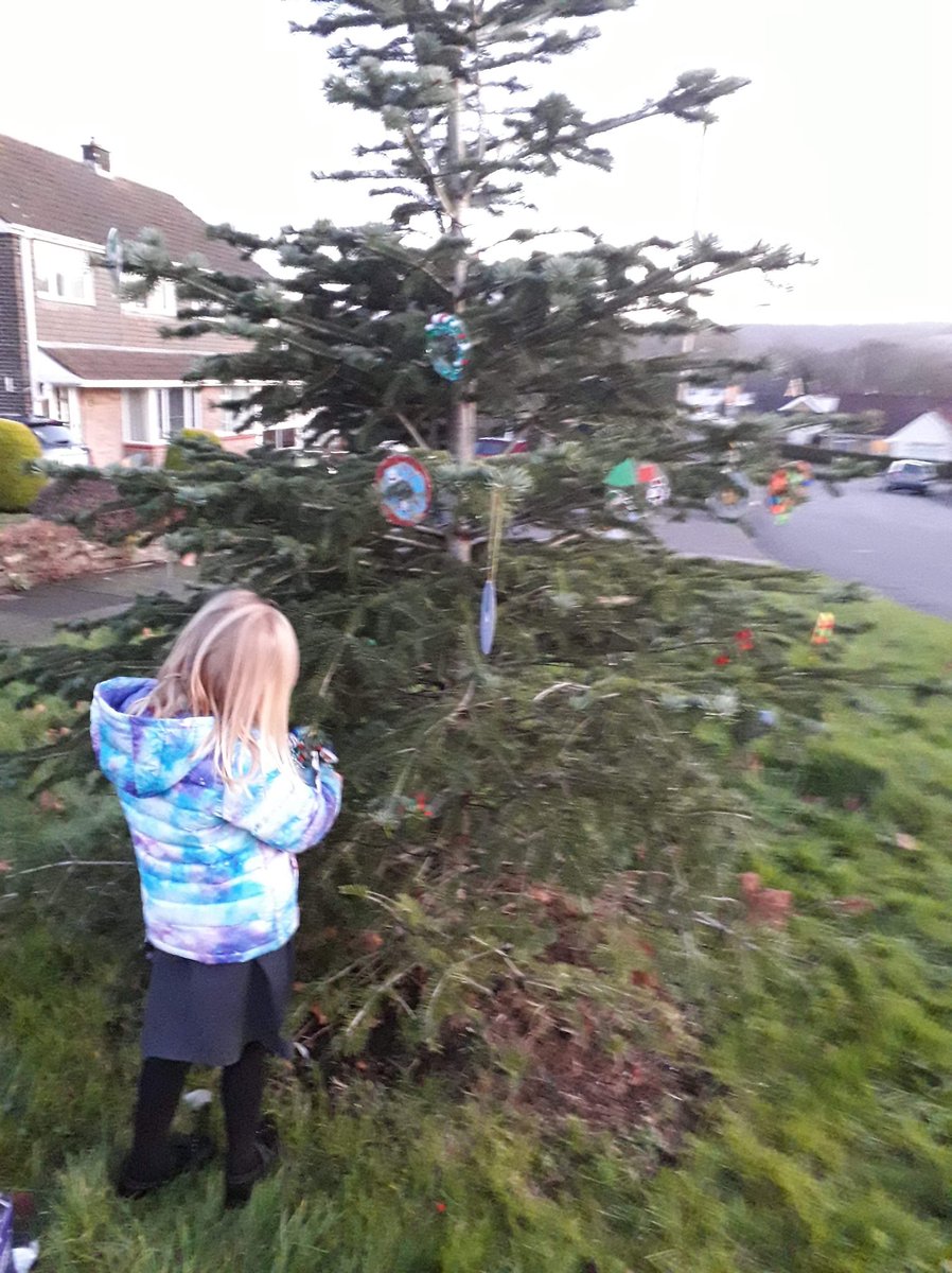 The Machen and Lower Graig-y-Rhacca christmas trees are now decorated with decorations made by children from @machenprimary and looking very festive indeed 🎄 thank you to all our helpers #CommunityTree