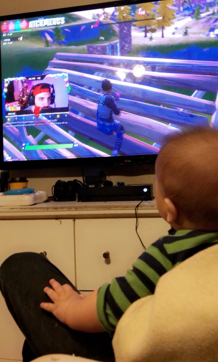 When your baby screams until <a href="/NICKMERCS/">Nickmercs</a> is on the screen🤷🏻‍♀️ now he’s silently watching the stream