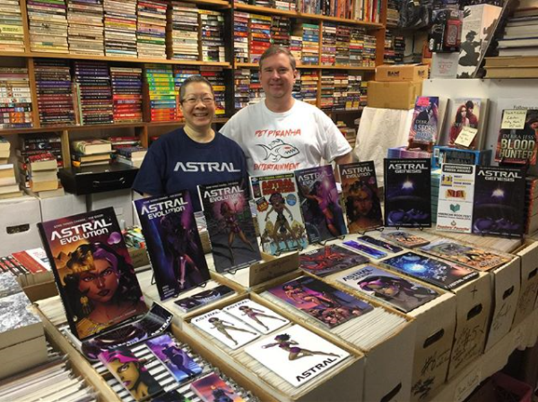 JayMagnumPetPir's tweet photo. Had a fun time down at Cliff's Books in downtown DeLand, #Florida, this weekend promoting our second graphic novel, "Astral Evolution"-- Ariel Medel artwork!
#Astral #AstralEvolution #scifi #sciencefiction #action #adventure #graphicnovel #indie #comics #makecomics @thearim https://t.co/lIWHgnPGaQ