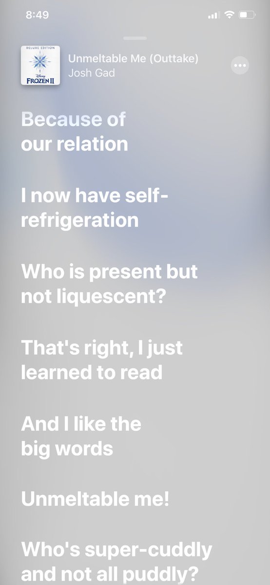 MadKatter6's tweet photo. @joshgad this is really random, but did you ever notice this? Between your character singing Gaston in Beauty and The Beast &amp; Unmeltable Me from the Frozen 2 outtakes, it mentions being illiterate &amp; then learning how to read. My friend thinks I’m crazy but its something I noticed https://t.co/9bbsMqfd6C