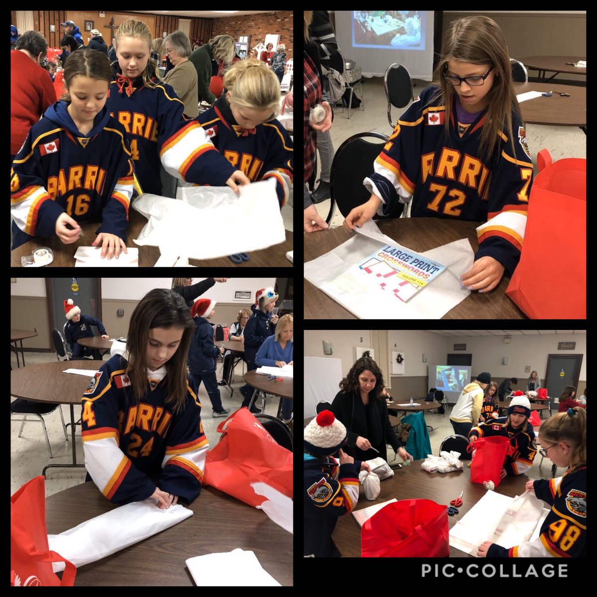 nhooper81's tweet photo. Atom AA @BarrieSharks were busy tonight lending many hands to the @SeniorWishAssoc Wrap Up Night in Barrie! The girls had a blast assisting with coat check, wrapping gifts for Seniors, making crafts, and more! 🦈🏒 #community #barriesharks #hockey #teamwork #wrappingisfun https://t.co/8bvprHeJiI
