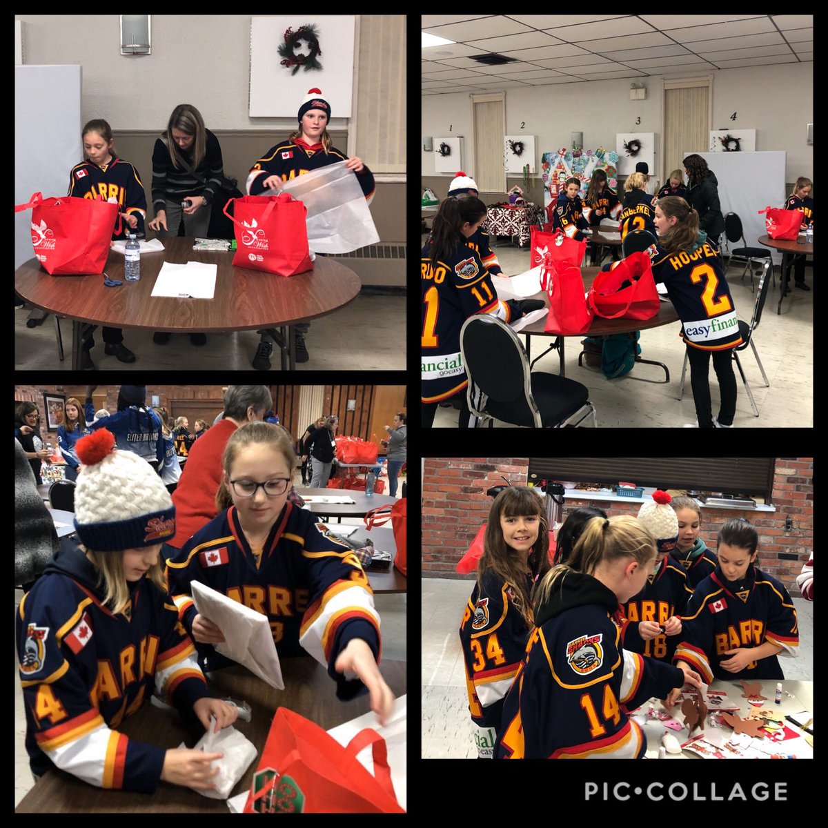 nhooper81's tweet photo. Atom AA @BarrieSharks were busy tonight lending many hands to the @SeniorWishAssoc Wrap Up Night in Barrie! The girls had a blast assisting with coat check, wrapping gifts for Seniors, making crafts, and more! 🦈🏒 #community #barriesharks #hockey #teamwork #wrappingisfun https://t.co/8bvprHeJiI