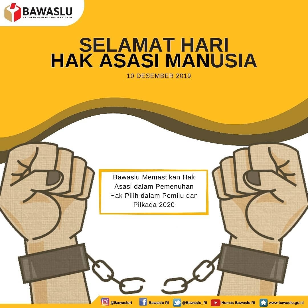 BawasluMuaro's tweet photo. #sahabatbawaslu , selamat hari Hari Hak Asasi Manusi (10-12-2029)

Pilkada 2020 mendatang, pastikan Sahabat mendapatkan dan menggunakan hak pilih sahabat. Sampaikan pada Bawaslu, jika ada hambatan dan kesulitan.

#HariHAM
#Hakdipilihdanmemilih
#BawasluMengawasi
#cegahawasitindak https://t.co/4G2f8MOi6d
