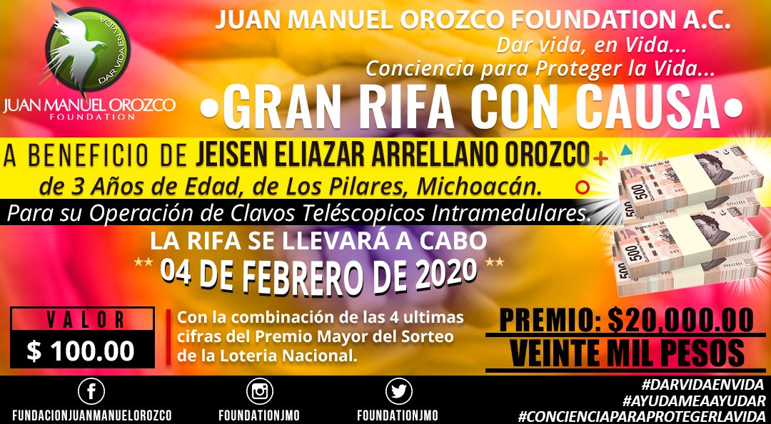 FoundationJMO's tweet photo. ¿Como puedes ayudar a Jeisen Eliazar Arrellano?
@FoundationJMO está organizando una Gran Rifa con causa para Beneficio de #JeisenEliazarArellano
Entra al link👇
https://t.co/MwzGLAXhmd
#DARVIDAENVIDA💖
#CONCIENCIAPARAPROTEGERLAVIDA✨💞
#AYUDAMEAAYUDAR✨
#COMPARTEESTAPUBLICACION https://t.co/uFmAjho9Bv