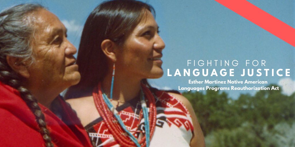 NCAI1944's tweet image. Preserving Native languages is critical for the continued vitality of Native culture. Today, Congress passed legislation to reclaim Native languages and honor the legacy of Esther Martinez who fought for #LanguageJustice, #NativeEd. NCAI’s press release: bit.ly/2RDwUce