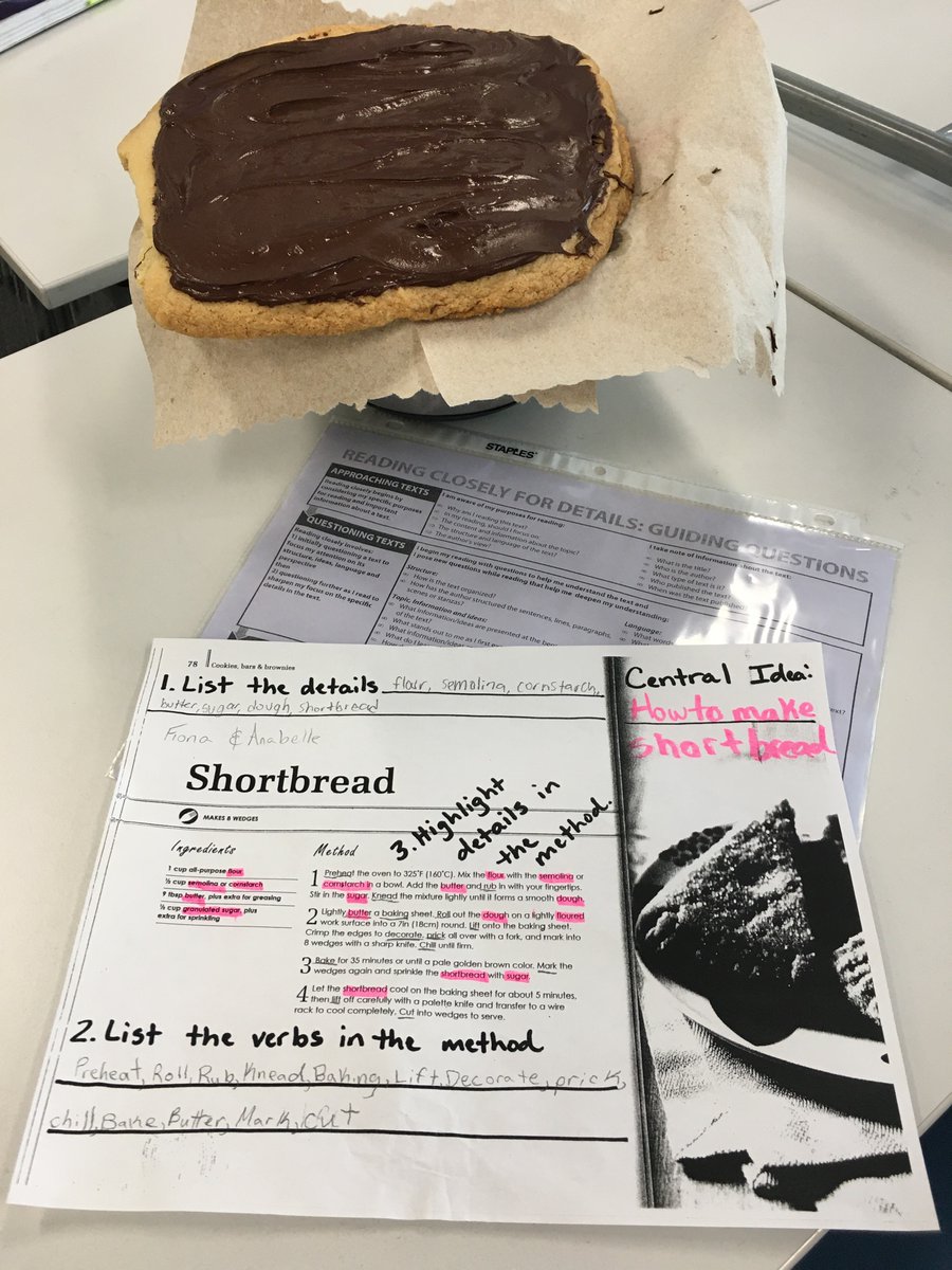 Sometimes, a product for a central idea and sugar for details does not hurt; particularly on a rainy Monday. Not to mention a review of verbs, “butter” being a surprise as well as “preheat.” <a href="/avlms/">Asheville Middle School</a> #CougarPride