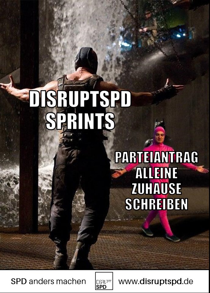 disrupt_spd's tweet photo. Ein Kevin-Witz ergänzend zum Bild stand nie zur Debatte. Sollte man stattdessen diskutieren: DisruptSPD Sprints. Mehr Infos @ https://t.co/LymyXHCje2 https://t.co/poX5hJ7Pu1