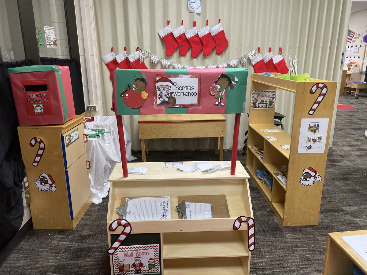 shill_PPCD's tweet photo. Welcome to the North Pole ! Complete with a mail room, Santa’s mail box, tree farm , and elves workshop! In this dramatic play unit we are practicing our fine motor skills through handwriting, patten matching and assembly! #falconssoar @FranconeElem https://t.co/6HdSZWF3Fx
