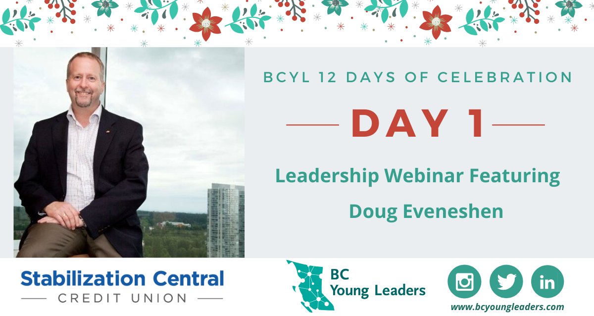 BCYoungLeaders's tweet photo. In 2019 the BC Young Leaders network shared with you...
ONE leadership webinar featuring Doug Eveneshen from Stabilization Central. Stabilization Central has been BCYL's key funding partner in both 2018 & 2019.
#12daysofBCYL #thankyou #BCYL #creditunions #stabilizationcentral https://t.co/Ny2ATHFcH8