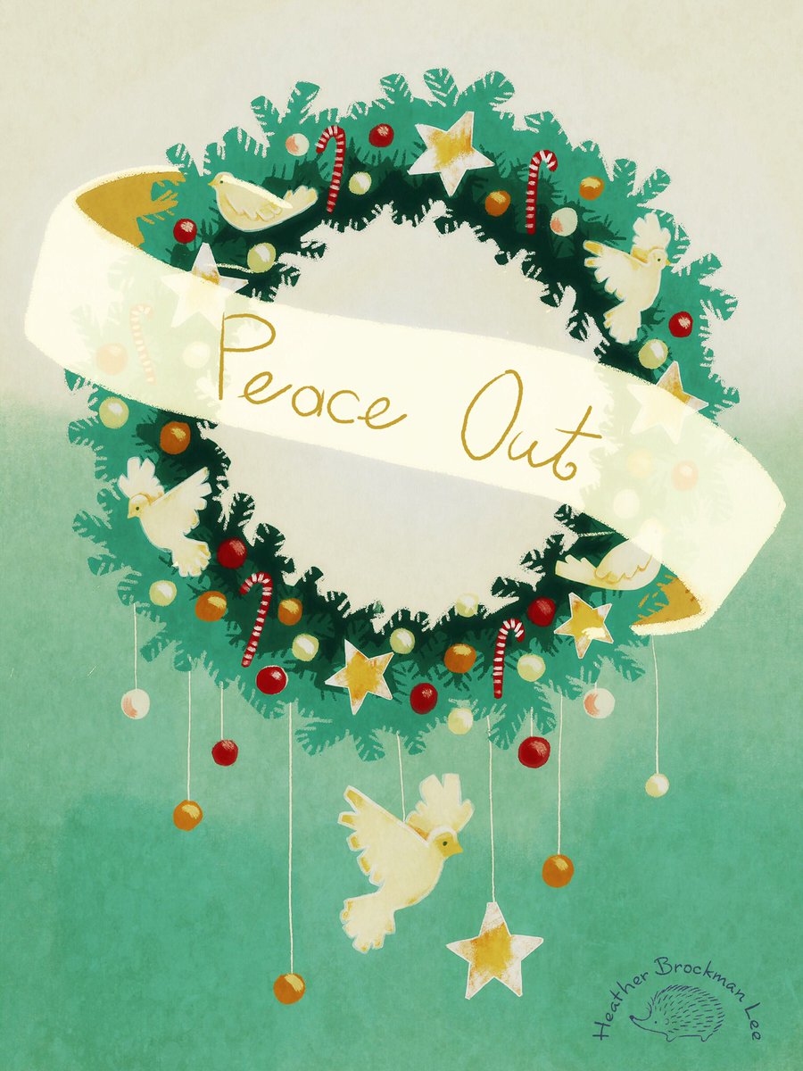 Day 9, #illo_advent #peaceout. A sentiment repeated every year at least, I wish humanity had figured out how to accomplish it by now. But let’s keep trying? #advent #adventcalendar #peace #illustration #wreath #christmas #illustrationartist #licensingartist