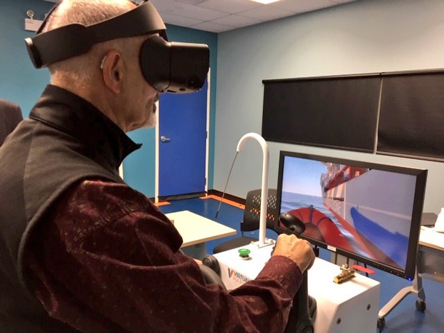 COVE_Solutions's tweet photo. What an experience! Thanks @virtual_marine for letting us test our skills with the marine simulator for lifeboat training at #SurvivalSystemsTraining. The simulator helps offshore workers become more comfortable in stressful situations and better prepared for emergencies βπβ https://t.co/Ty8t3oeBM2