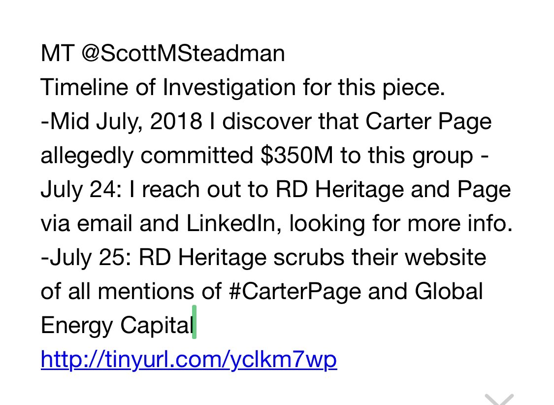 LOrion's tweet photo. ANOTHER ON #CarterPage from Scott Stedman it May or May not be up but notes #CarterPage changed his #RDHeritage BIO ON July 25,2018 .. the day after @LincolnsBible THREAD #TwoMobWars came out. #ImpeachingHearing #ScottMStedman
@guardian @ICIJorg @BuzzFeed @NBCNews @JamesFourM https://t.co/xH8V6JynGF