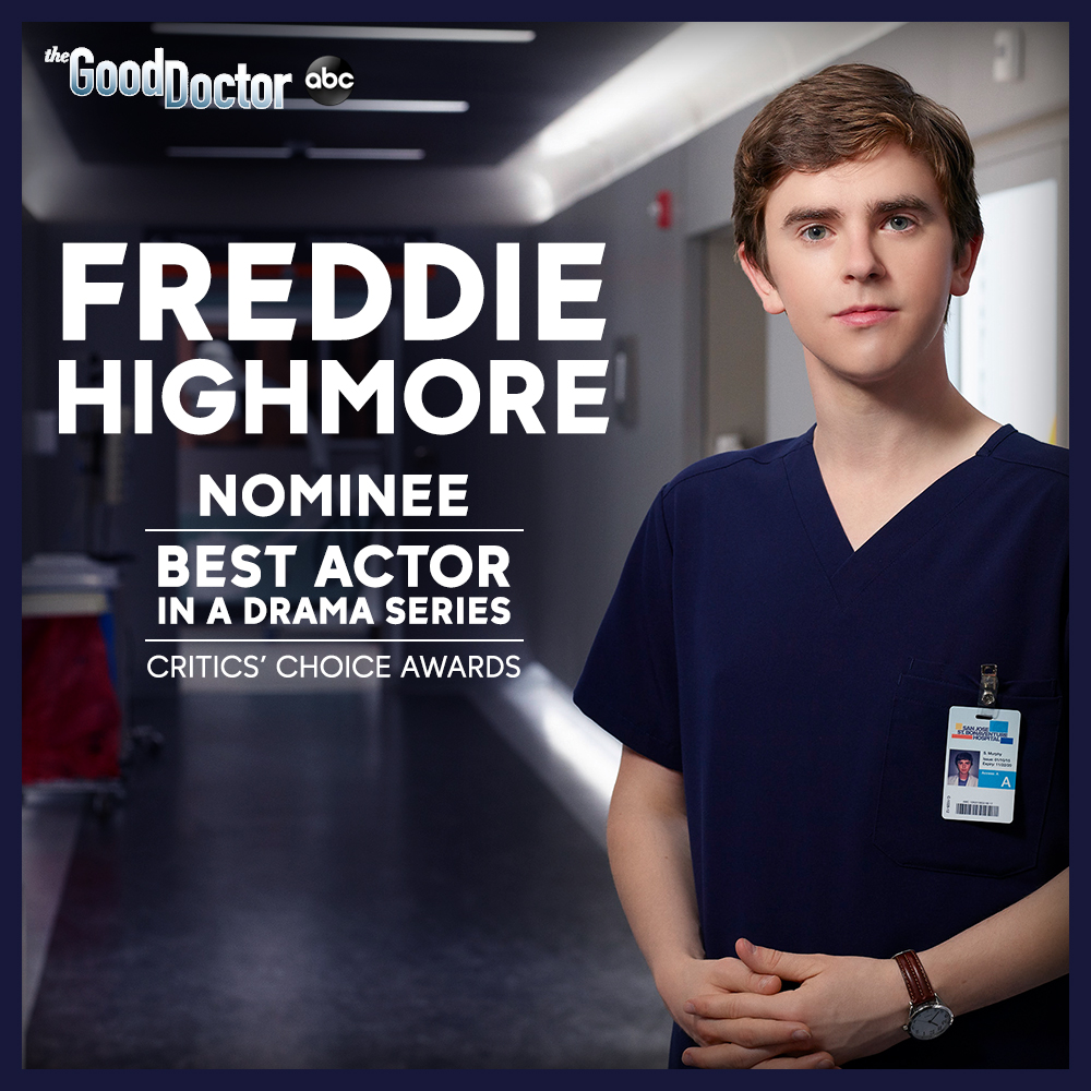 GoodDoctorABC's tweet image. Congratulations to #FreddieHighmore on his #CriticsChoice nomination for Best Actor in a Drama Series! @CriticsChoice