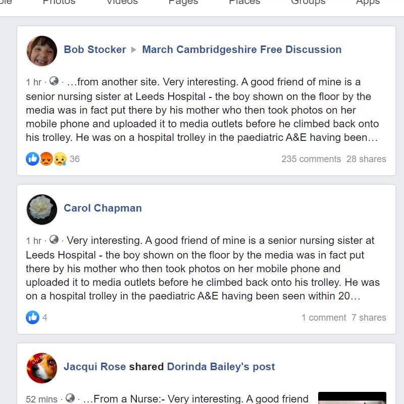 5/ This one is even more egregious. The fake news post on the group March Cambridgeshire Free Discussion with 37k members has 235 comments and 28 shares. You can see the comments here,  https://www.facebook.com/groups/550171758376588/permalink/2738102966250112/ - many call out the fakeness, others seem to believe it...