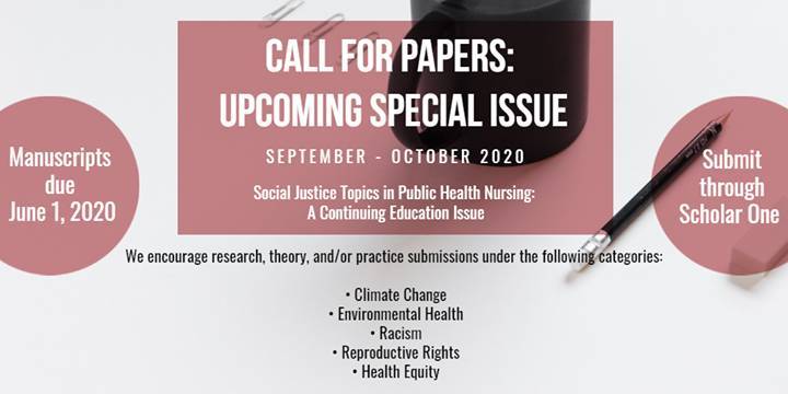 Call for papers! Manuscripts for our upcoming special issue are due by June 1, 2020. We want to hear from you. 

#callforpapers #publichealth #publichealthnursing