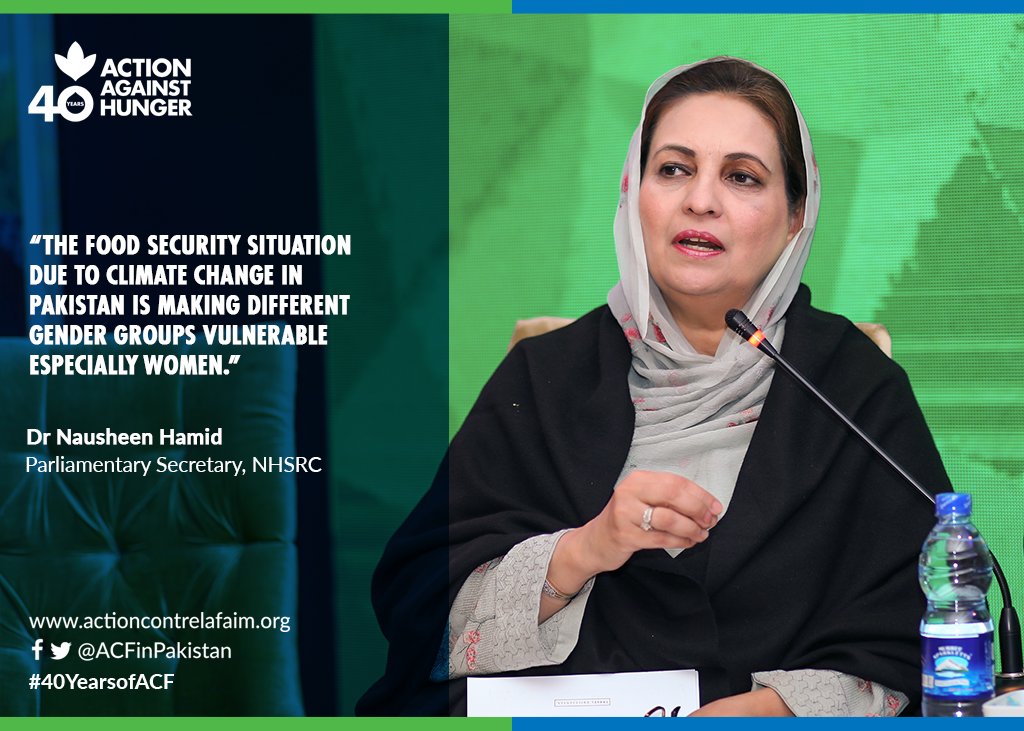 ACFinPakistan's tweet photo. “The #foodsecurity situation due to #climatechange in Pakistan is making different gender groups vulnerable especially #women.”

Dr Nausheen Hamid, Parliamentary Secretary, NHSRC
#ACFinPakistan #40yearsofACF https://t.co/KqhbjWDhrv