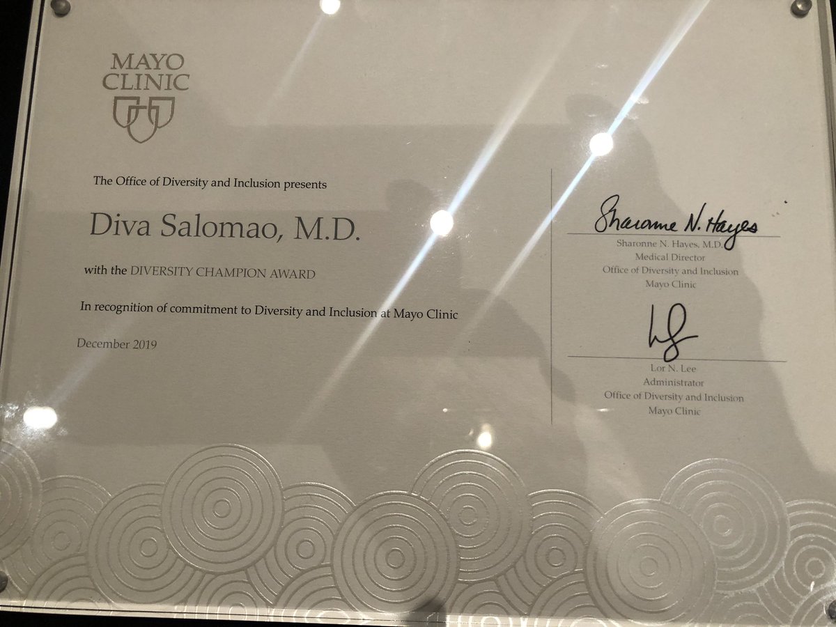 MPAlexanderMD's tweet photo. Thank you @MayoClinic @SharonneHayes @anjalibhagramd for DLMP winning the Diversity and Inclusion team and collaboration award 🥇 @malicewi @DivaRSalomao @ParasiteGal https://t.co/YOz5sMb4Cj