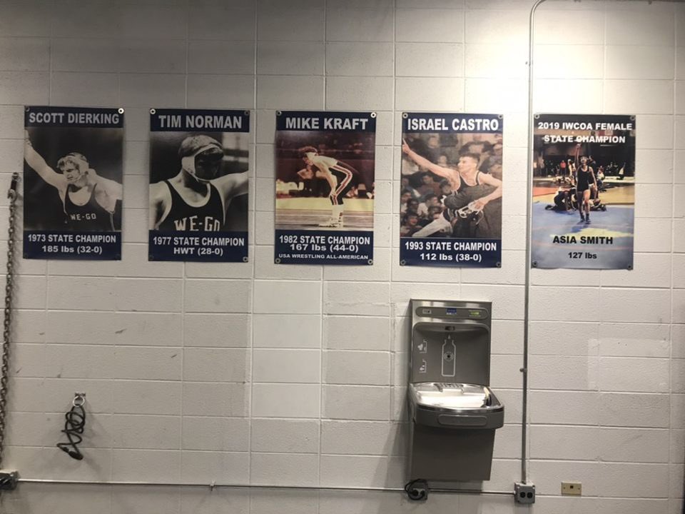 WegoWrestling's tweet photo. Our wall of state champions is finally up! Who’s next?🤔🤼‍♂️ https://t.co/Q8COiceNWX