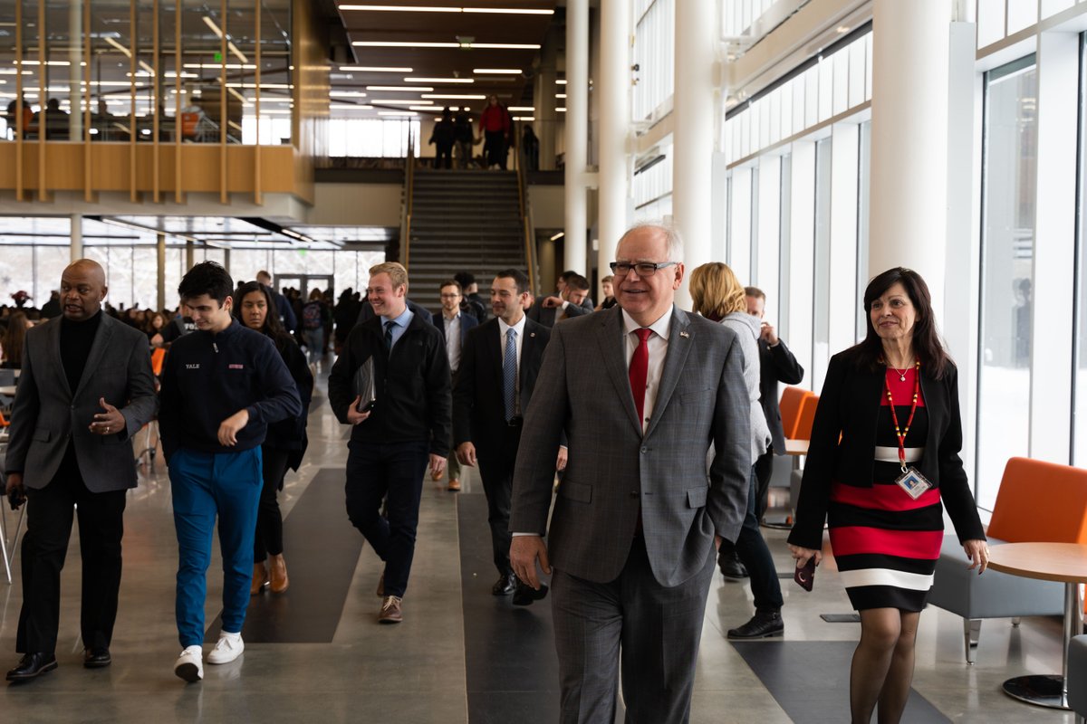 ISD742's tweet photo. @GovTimWalz, @RepWolgamott and Commissioner of Human Rights @RebeccaLuzluz toured Tech today! #IAM742 https://t.co/5B0x3GzJ8d