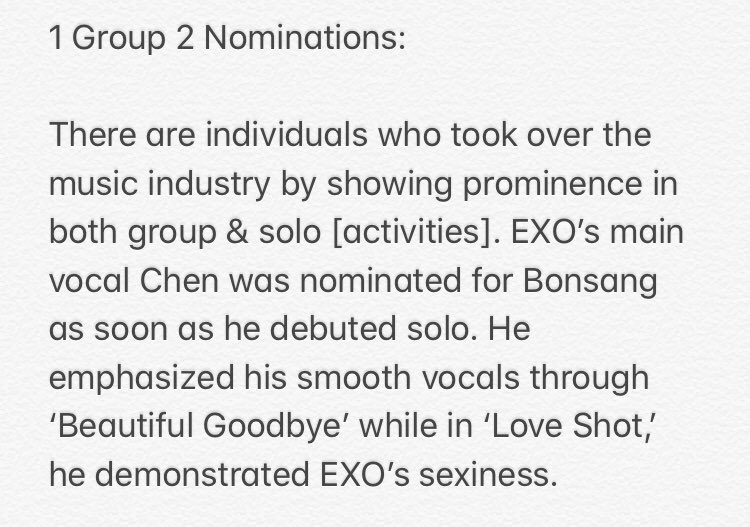 [Article] on the 34th Golden Disk Awards 
——
#CHEN was nominated as both his group EXO (<a href="/weareoneEXO/">EXO</a>) and as a soloist.

Link: naver.me/5YPWM6Xw