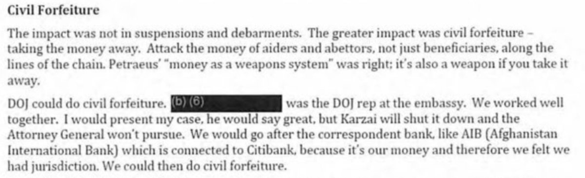 US would try to tackle corruption, Karzai wouldn't allow it. For those who think tackling corruption is all you need to do, what should the response be? Other documents show that even Karzai's power was limited here, he needed support from other powerful people. 24/n